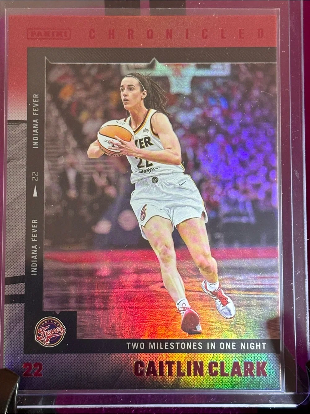 Caitlin Clark Red Holo Chronicled Indiana Fever Basketball Card Two Milestones